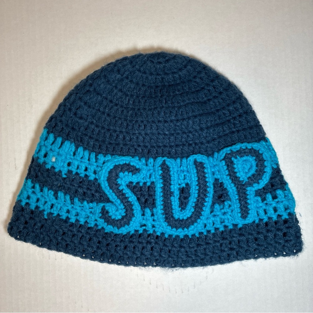Supreme Crochet Logo Beanie- Blue